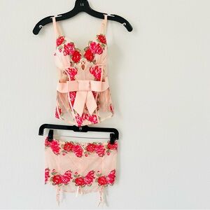 Victoria’s Secret Floral Embroidered Corset & Garter Set